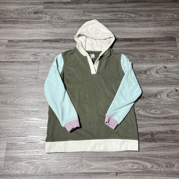Lands' End Women Size M 10-12 Green and Cream Colorblock Hoodie - Picture 1 of 7